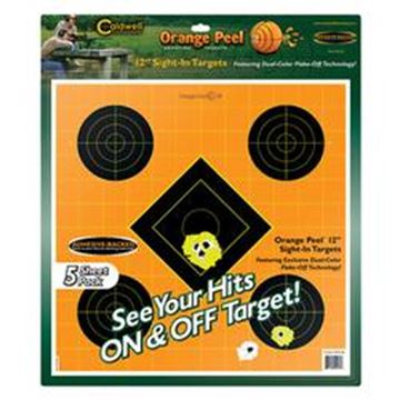 Picture of Caldwell Shooting Supplies Paper Targets - Orange Peel Sight-In Targets, 12", Adhesive-Backed, Featuring Dual-Color Flake-Off Technology, 5 Sheets Pack