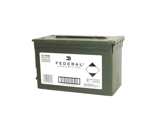 Picture of Federal American Eagle Rifle Ammo - 223 Rem, 55Gr, FMJBT, 1000rds Army Can, AR223