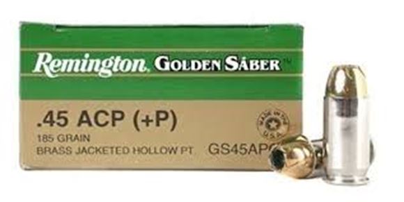 Picture of Remington Premier Golden Saber High Performance Jacket Handgun Ammo - 45 Auto +P, 185Gr, BJHP, 500rds Case