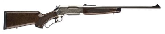 Picture of Browning BLR White Gold Medallion Lever Action Rifle - 308 Win, 20", Sporter Contour, High Gloss Polished Stainless Steel, Gloss Nickel Aluminum Alloy Receiver w/High-Relief Engraving, Gloss Grade IV/V Black Walnut Pistol Grip Stock w/Rosewood Fore-End C