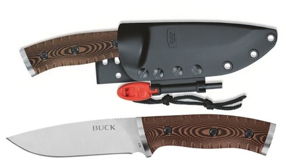 Picture of Buck Survival Knives - 863 Selkirk Knife, 420HC Stainless Steel, 4-5/8" Drop Point Fixed Blade, Brown/Black CNC contoured Micarta Handle, Injection Molded Nylon Sheath
