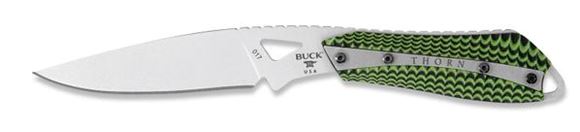 Picture of Buck Recreation Knives - 017 Thorn Knife, Zirblast 420HC Stainless Steel, 3-1/4" Drop Point Fixed Blade, G10 Black/Green Handle, Black Genuine Leather Sheath