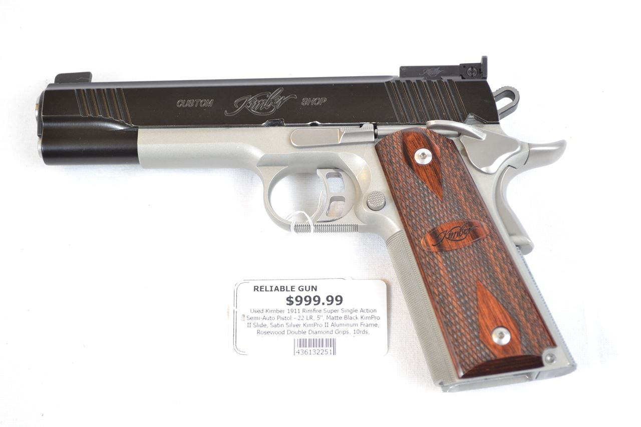 Used Kimber 1911 Rimfire Super Single Action SemiAuto Pistol 22 LR, 5", Matte Black KimPro II