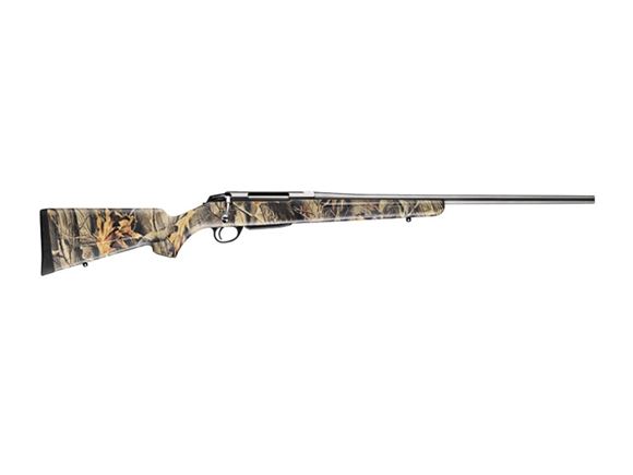 Picture of Tikka T3 Camo Stainless Bolt Action Rifle - 243 Win, 22-7/16", Stainless Steel, Cold Hammer Forged Light Hunting Contour Barrel, Realtree Hardwoods HD Camo Glass Fiber Reinforced Copolymer Stock, 3rds, No Sight, 2-4lb Adjustable Trigger