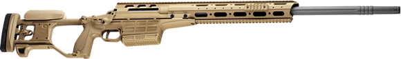 Picture of Sako M10 Bolt Action Rifle - 338 Lapua Mag, 27-1/8", Phosphatized, Cold Hammer Forged Fluted Heavy Contour Barrel w/Muzzle Thread, 1:10", Desert Tan CrMo Steel Upper & Aluminium Lower Receiver, Desert Tan Adjustable Folding Rear Stock, 8rds, No Sight