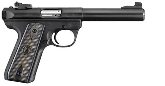 Picture of Ruger 22/45 Target Rimfire Semi-Auto Pistol - 22 LR, 5.50", Bull Barrel, Blued, Alloy Steel, Zytel Polymer Grip Frame, Replaceable Black Laminate Grip Panels, 2x10rds, Fixed Front & Adjustable Rear Sights