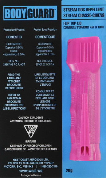 Picture of Defense Aerosols Dog Repellent Pepper Spray - Bodyguard Pink Dog Repellent, 20g, w/Belt Clip & Flip Top