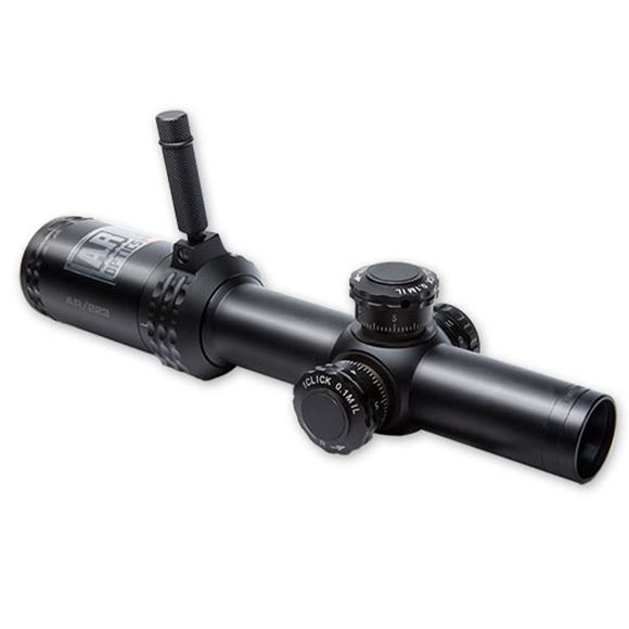 Picture of Bushnell AR Optics Hunting/Tactical Riflescopes - 1-4x24mm, 30mm, Matte, Illuminated BTR-1, 11 Illumination Settings, 1st Focal Plane, Tactical Target Style Turrets, 1/10 Mil Click Value, Throw Down PCL, Fully Multi-Coated, Waterproof/Fogproof