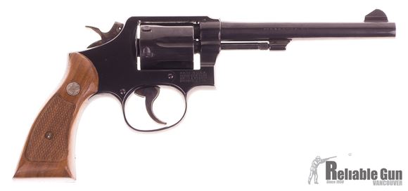 Picture of Used Smith & Wesson 10-7, 38 Special, 6 Shot Revolver, 6'' Barrel, Wood Grips, Gloss Blue, Good Condition