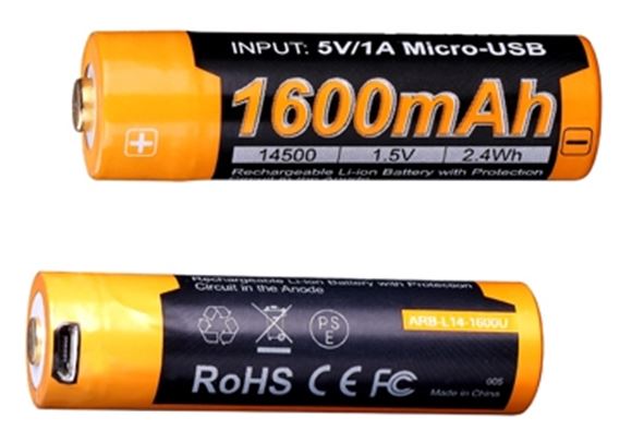 Picture of Fenix Accessories, Rechargeable Battery - ARB-L14, Rechargeable 14500 Li-ion Battery, 1.5V, 1600mAh, USB Recharge ONLY