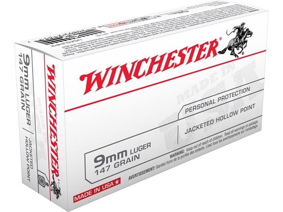 Picture of Winchester "USA" 9mm Luger 147gr JHP Pistol Ammo, 990 FPS, 500rd Case