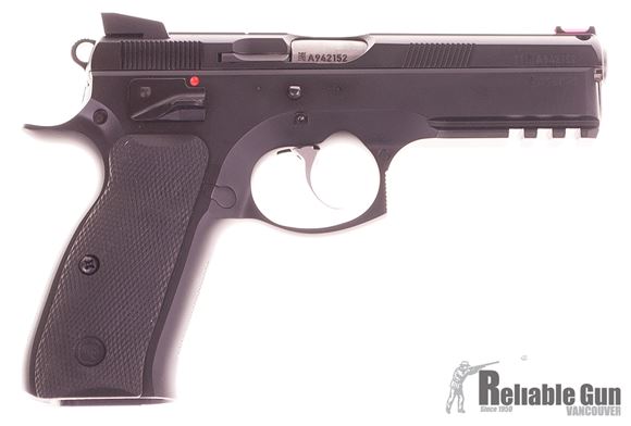 Picture of Used CZ 75 SP-01 Shadow DA/SA Semi-Auto Pistol - 9mm, 4.61", Hammer Forged, Black Polycoat, Rubber Grips, Fiber Optic Front & Fixed Rear Sights, 3x10rds, Ambi Safety, Very Good Condition