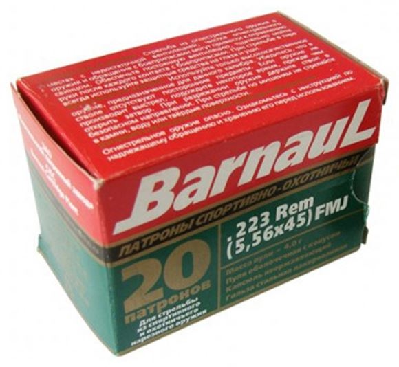 BarnauL Rifle Ammo 223 Rem, 55Gr, FMJ, Zinc Plated Steel Case, Non