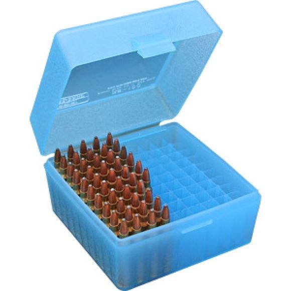 MTM CaseGard R100 Series Rifle Ammo Box RS100, 100rds, Clear Blue