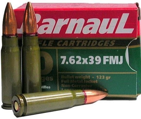 Picture of BarnauL Rifle Ammo - 7.62x39mm, 123Gr, FMJ, Lacquered Steel Case, Non-Corrosive, 20rds Box