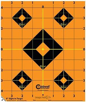 Picture of Caldwell Shooting Supplies Paper Targets - Orange Peel Sight-In Targets, 8", Adhesive-Backed, Featuring Dual-Color Flake-Off Technology, 5 Sheet Pack