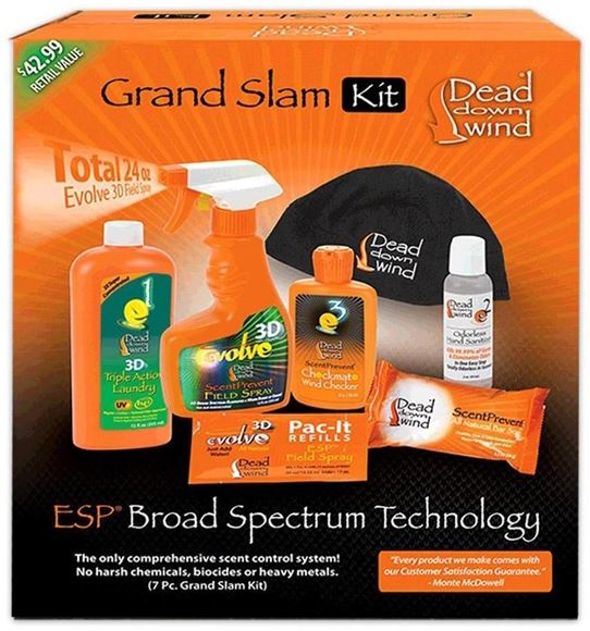 Picture of Dead Down Wind - Grand Slam Box, Kit With 12oz Laundry Detergent, 12oz Field Spray, Pac-It Field Spray Refill, DDW Skull Cap, 22g Wind Checker, Bar Soap, & Hand Sanitizer