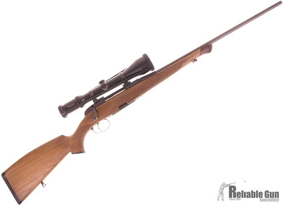 Picture of Used Steyr Mannlicher Classic Bolt Action Rifle, 6.5x55 , 24'' Hammer Forged Barrel, Classic Half Stock w/Rosewood Grip Cap & Forend Tip, Swarovski Habicht 2.5-10x56 Scope, 1 Magazine, Excellent Condition