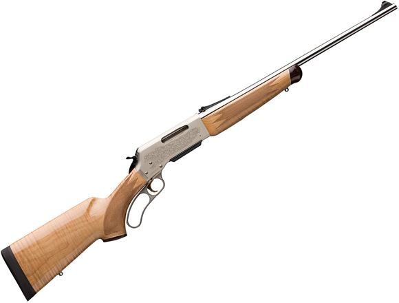 Picture of Browning BLR White Gold Medallion Lever Action Rifle - 308 Win, 20", Sporter Contour, High Gloss Polished Stainless Steel, Gloss Nickel Aluminum Alloy Receiver w/High-Relief Engraving, Gloss AAA Maple Pistol Grip Stock w/Rosewood Fore-End & Pistol Grip C