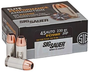 Picture of Sig Sauer Elite Performance Handgun Ammo - 45 Auto, 230Gr, V-Crown JHP, 20rds Box