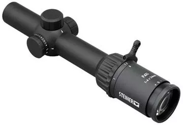 Picture of Steiner Optics, P4Xi Compact Rifle Scope - 1-4x24mm, 30mm, Matte Black, .5 MOA Click Value, P3TR Illuminated Reticle, CR2032, Water/Fog/Shockproof