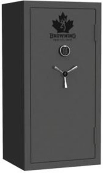 Picture of Browning Gun Safes & Pistol Vaults - CLTD23E, 23 Gun Capacity, Fire Protection: ThermaBlock 1400F/30 Minutes, Textured Gray Finish, 3 Pistol Pouches On Door, Exterior Dimensions: 583 H X 303 W X 203 D, 460lbs