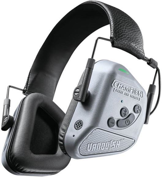 Picture of Champion Ears, Muffs - Vanquish Pro Elite Electronic Ear Muff, 22dB, HD Speakers, Lightweight, Grey, Bluetooth, Active Noise Cancellation 3hr Auto-Shutoff, Rechargable Lithium Ion Batteries Included