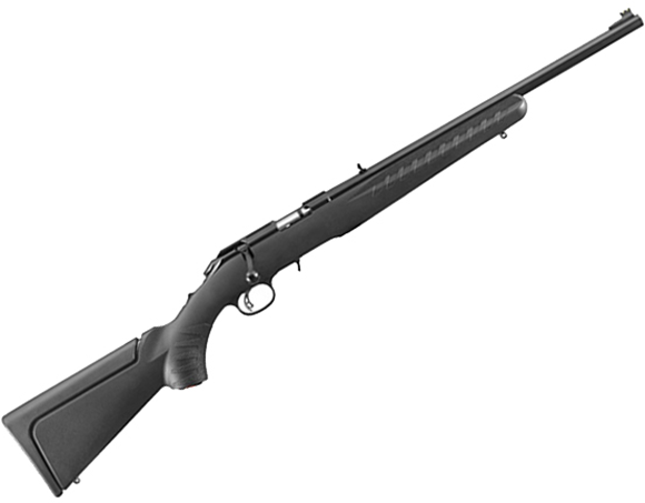 Picture of Ruger American Rimfire Compact Bolt Action Rifle - 22 LR, 18", Satin Blued, Alloy Steel, Black Synthetic Stock, 10rds, Fiber Optic Front & Adjustable Rear Sights