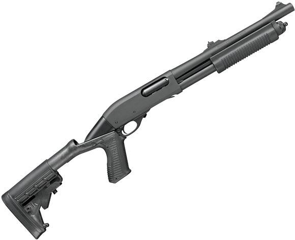 Picture of Remington 870 Police Pump Action Shotgun - 12Ga, 3", 14", Parkerized, Synthetic Collapsable Stock & Fore-End, 4rds, Fixed Modified Choke, Rifle Sights