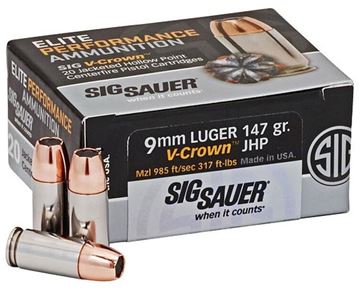 Picture of Sig Sauer Elite Performance Handgun Ammo - 9mm Luger, 147Gr, V-Crown JHP, 50rds Box, 985fps