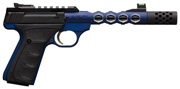 Picture of Browning Buck Mark Plus Vision Rimfire Semi-Auto Pistol - 22 LR, 5-7/8", Anodized Blue, UFX Overmolded Grips, 10rds, White Outline Pro Rear Sight & Truglo Fiber Optic Front Sight, Threaded Muzzle, Picatinny Rail