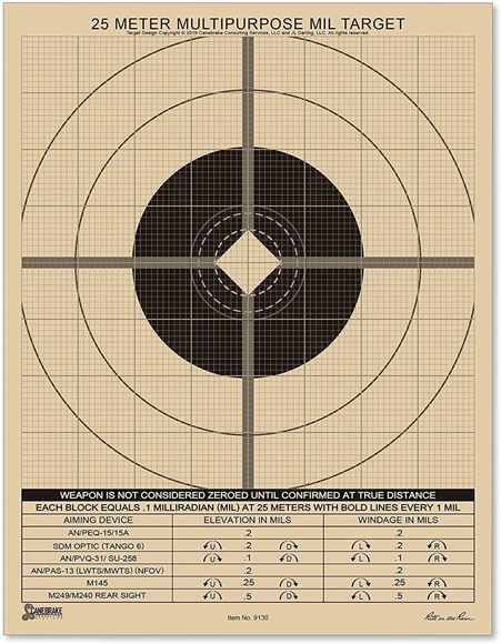 Picture of Rite In The Rain, Paper Targets - All Weather 25 Meter MIL Targets, 8.5"x11", MIL Multipurpose Target, 25m Sight Adjustment Grid, 100 Pack