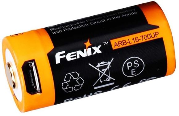 Picture of Fenix Accessories, Rechargeable Battery - ARB-L16, Rechargeable 16340 Li-ion Battery, 3.6V, 700mAh, Micro USB Port, Charge Indicator