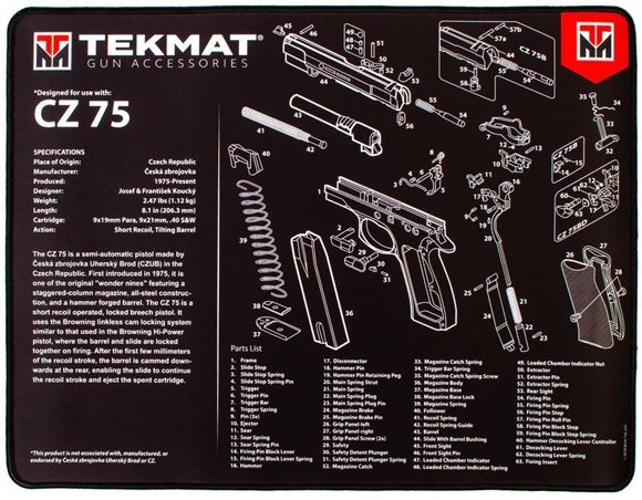 Picture of Tekmat Ultra 20, CZ 75 Gunsmith's Bench Mat - Extra Thick Black Neoprene, with Exploded Parts View, 15"x20"