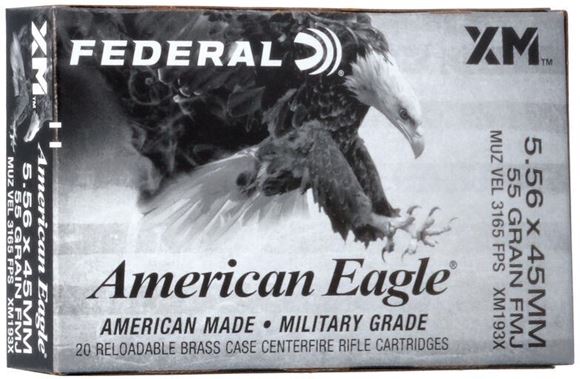 Picture of Federal American Eagle Rifle Ammo - XM193X, 5.56 NATO, 55gr, FMJ, 20rd Box