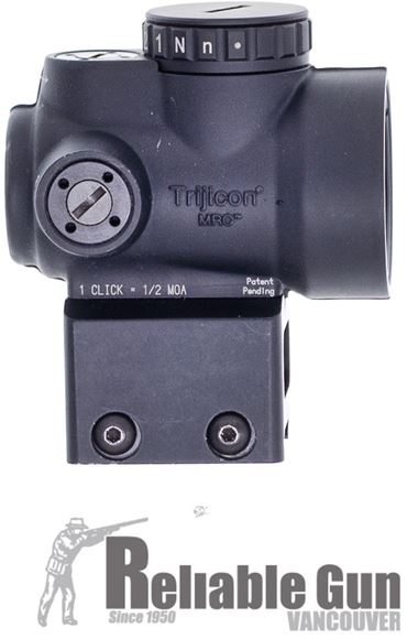 Picture of Used Trijicon MRO - 1x25mm, 2.0 MOA Adjustable Red Dot, 1/2 MOA Click Value, w/Lower 1/3 Co-Witness Mount, Original Box, Good Condition