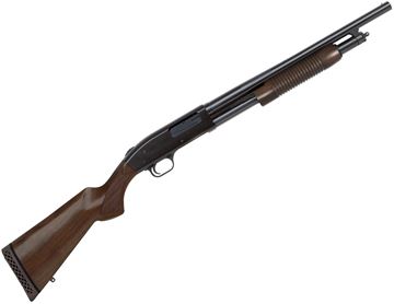 Picture of Mossberg 500 Retrograde Pump Action Shotgun - 12Ga, 3", 18.5", Blued, Walnut Stock w/ Corncob Forend, 6rds, Front Bead Sight, Fixed Cylinder