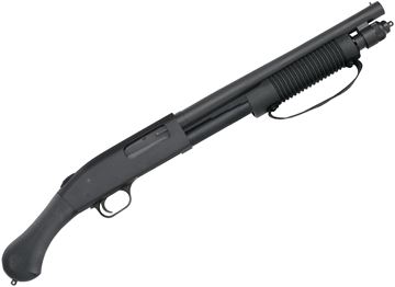 Picture of Mossberg 590 Shockwave Pump Action Shotgun - 12Ga, 3", 14", Matte Black, Synthetic Birdshead Grip, 5rds, Bead Sights, Strapped Forend