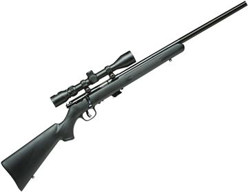Picture of Savage Arms Mark II Series, Mark II FXP Rimfire Bolt Action Rifle - 22 LR, 21", Satin Blued, Carbon Steel, Matte Black Synthetic Stock, 10rds, AccuTrigger, With Bushnell 3-9x40mm Scope