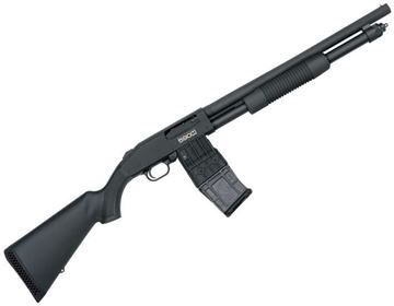 Picture of Mossberg 590M Mag Fed Pump Action Shotgun - 12Ga, 2 3/4", 18.5", Matte Blued, Black Synthetic Stock, 6rds, Front Bead Sight, Fixed Cylinder, 10rds Detachable Magazine