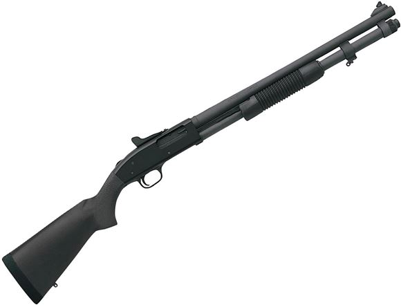 Picture of Mossberg 590A1 Tactical 9-Shot (Persuader) Pump Action Shotgun - 12Ga, 3", 20", Heavy-Walled, Parkerized, Black Synthetic Stock, 8rds, Ghost Ring Sights, Fixed Cylinder, Metal Trigger Guard & Safety Button