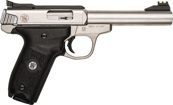 Picture of Smith & Wesson Semi Auto Rimfire Pistol - SW22 Victory, 22LR, 5.5" Removable Interchangeable Match Barrel, Fiber Optic Front & Adjustable Fiber Optic Rear Sight, Stainless Steel Frame, 2x10rds