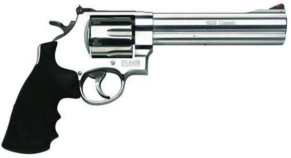 Picture of Smith & Wesson (S&W) Model 629 Classic DA/SA Revolver - 44 Rem Mag, 6.5", Satin Stainless Steel Frame & Cylinder, Large Frame (N), Rubber Grip, 6rds, Red Ramp Front & Adjustable Rear Sights