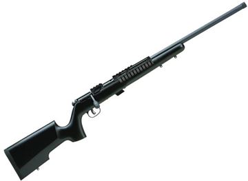 Picture of Savage Arms Mark II Series Mark II TRR-SR Rimfire Bolt Action Rifle - 22 LR, 22", Carbon Steel, Threaded 1/2-28, Matte Black, Matte Black Wood Stock, 5rds, AccuTrigger