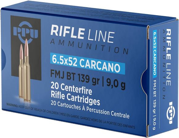 Picture of PPU PP6CF Rifle Ammo 6.5x52 Carcano FMJ, 139 Gr, 20 Rnd