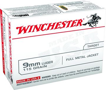 Picture of Winchester "USA" 100rd Value Pack Handgun Ammo, 9mm Luger, 115gr, FMJ, 100rd Value Pack