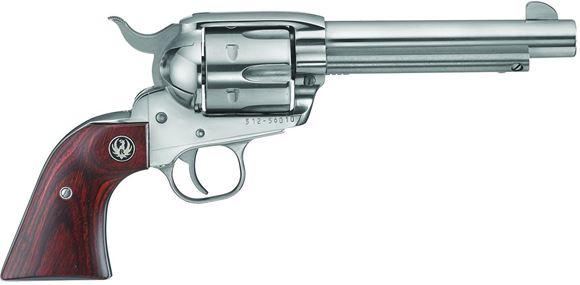 Picture of Ruger New Vaquero Single Action Revolver - 357 Mag, 5.50", High Gloss Stainless Steel, Rosewood Grips, 6rds, Fixed Sights