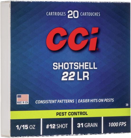 Picture of CCI Speciality Rimfire Ammo - Shotshell, 22 LR, 31Gr, #12, 1/15oz, 200rds Brick, 1000fps