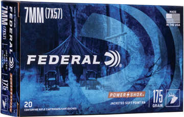 Picture of Federal Power-Shok Rifle Ammo - 7mm Mauser (7x57mm Mauser), 175Gr, Soft Point RN, 20rds Box