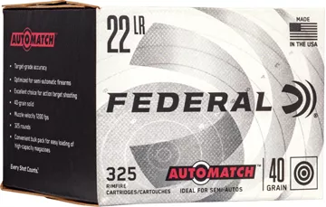 Picture of Federal AutoMatch Target Grade Performance Rimfire Ammo - 22 LR, 40Gr, Solid, 325rds Bulk Pack, 1200fps